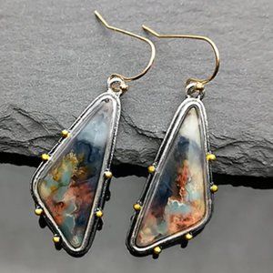 COPY - Triangle Water Drop Shape Colorful Marble Earrings NEW